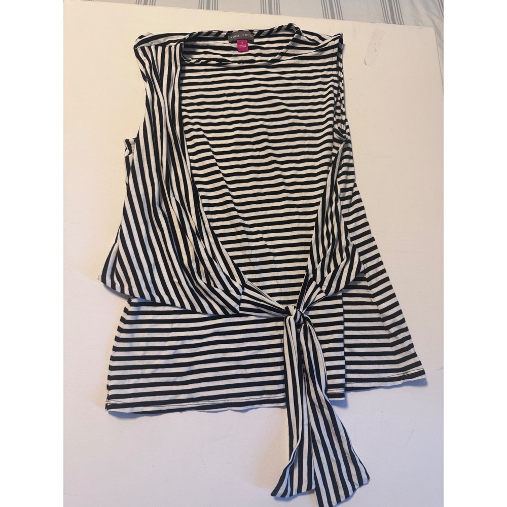 Vince Camuto Black White Stripe Tie Front Blouse Top Size S